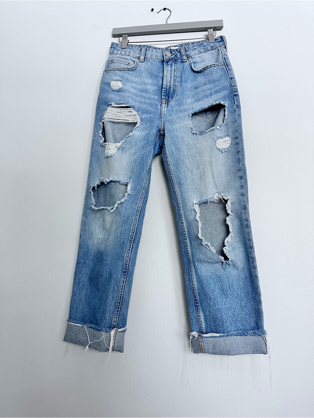 Bershka high rise straight light blue jeans 4